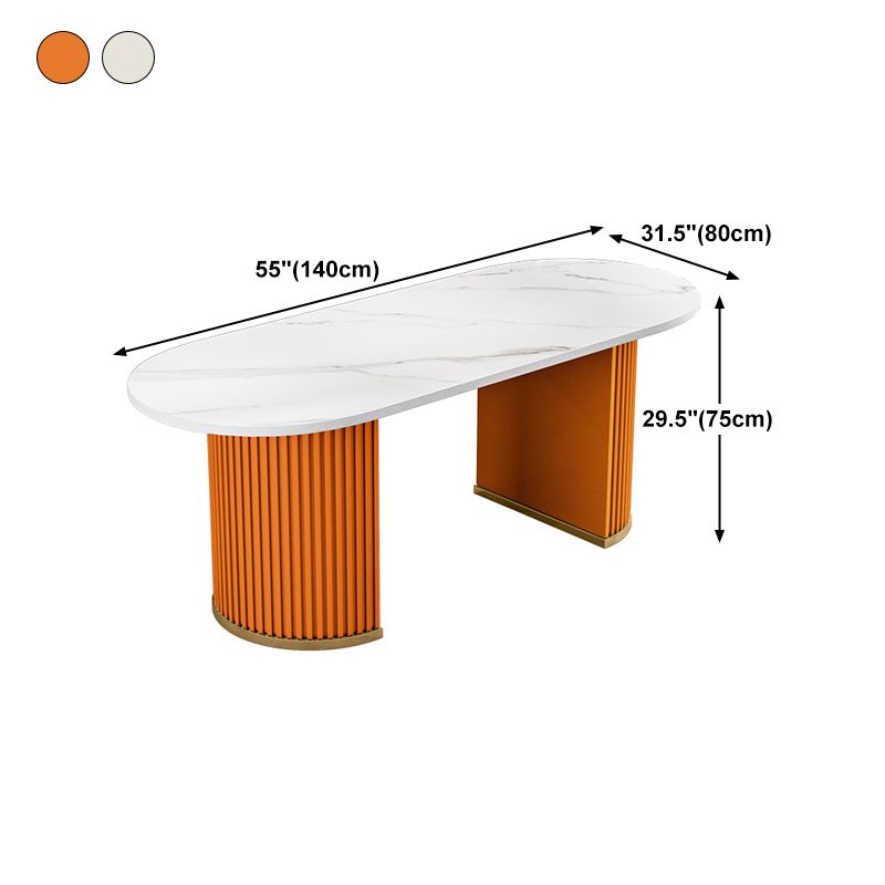 Stone White Top Dining Table Modern Dining Table with Double Pedestal Base Clearhalo 'Dining Tables & Seating' 'Dining Tables' 'dining_table' 'furn' 'furn_dining_table' 'Furniture' 'furniture_dining_table' 'Kitchen & Dining Furniture' 'kitchen' 'kitchen_dining_table' 1200x1200_232dd4d5-fb7c-43d5-8765-ee9908b8c629