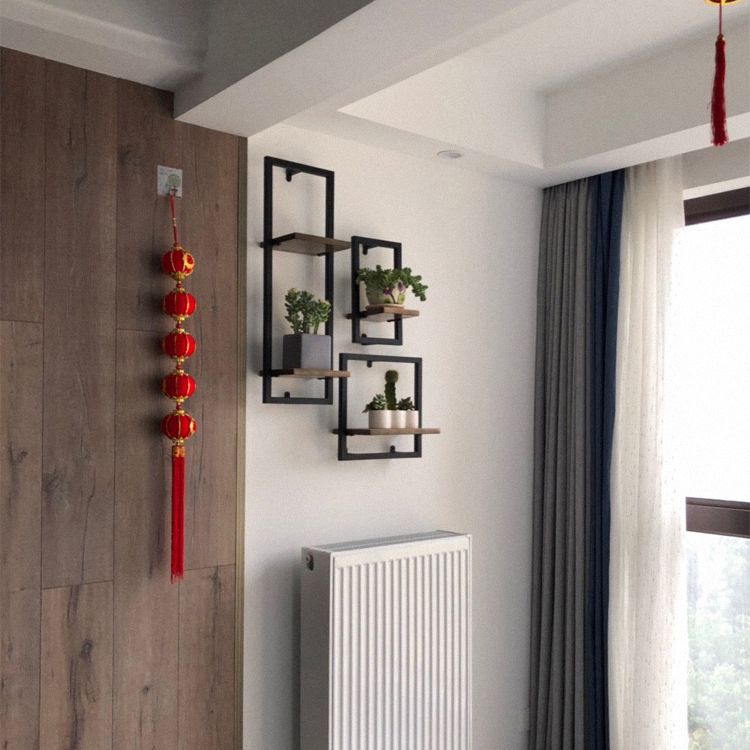 Bibliothèque étagère murale en métal industriel et étagère en bois