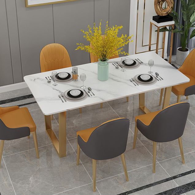 Glam Iron Dinette Set 1/2/5/7 Pieces Rectangle Dining Table Set with White Sintered Stone