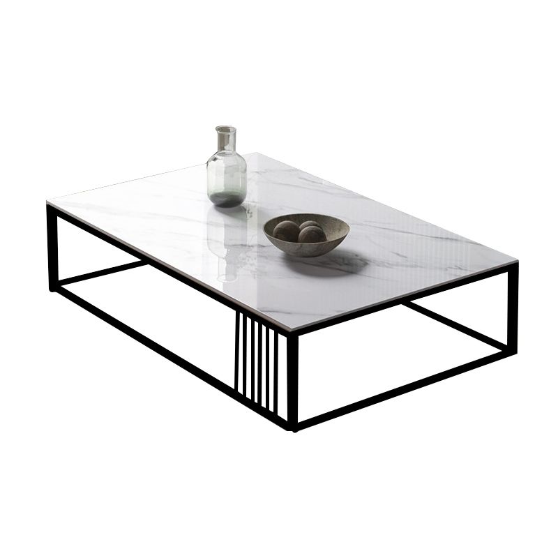 Glam Rectangle Stone Top Coffee Table with Steel Frame Base 1 Piece