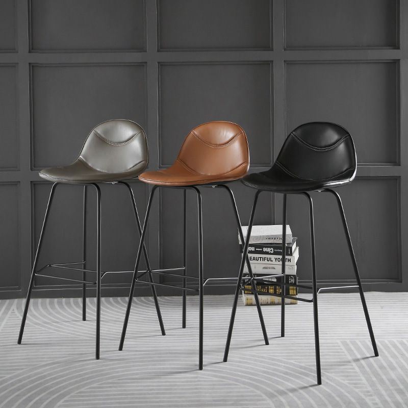 Contemporary Matte Finish Footrest Barstool Leather Home Stool Clearhalo 'Bar Furniture' 'Bar Stools' 'bar_stools' 'Furniture' 'furniture_bar_stools' 'Kitchen & Dining Furniture' 1200x1200_233528bd-bd70-4121-b1b0-9aac8635151f