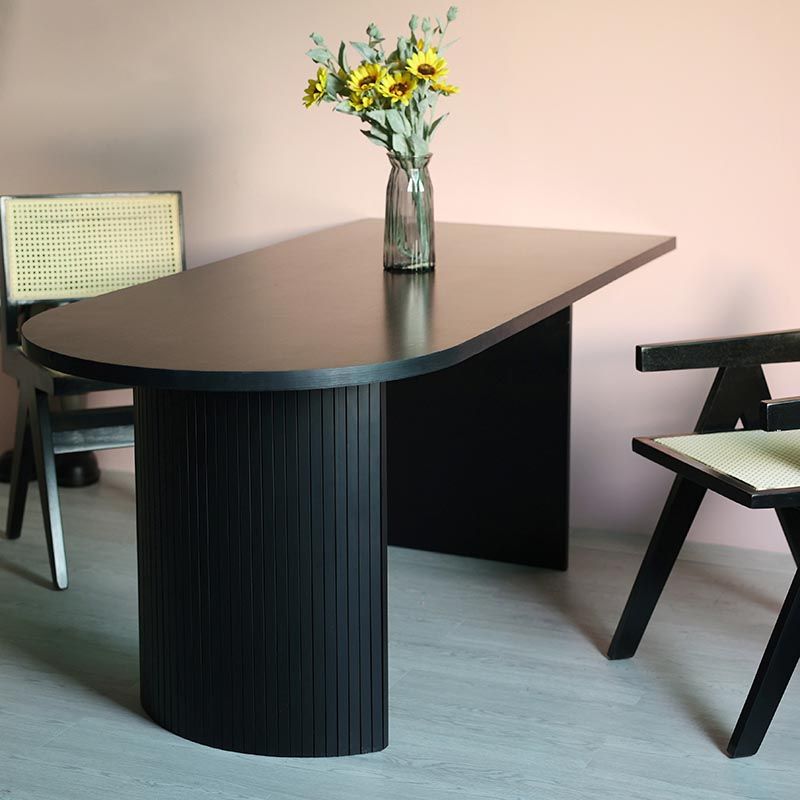 Free Form Black Dining Table Wood Table Contemporary with Double Pedestal