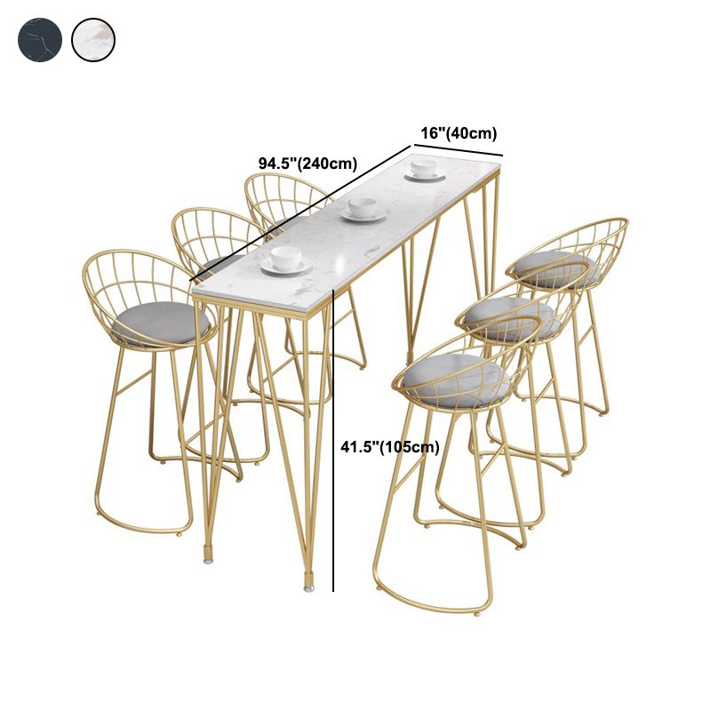 Tavolo da bar rettangolo in stile glam in finta scrivania da bar a base di bistrot marmo