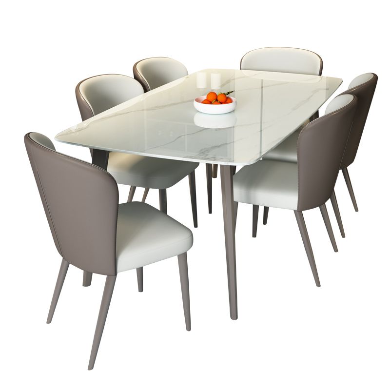 Modern Rectangular White Stone Top Dining Table with 4 Legs Base Clearhalo 'Dining Tables & Seating' 'Dining Tables' 'dining_table' 'furn' 'furn_dining_table' 'Furniture' 'Kitchen & Dining Furniture' 1200x1200_23395eb8-aa6d-4ced-8714-e375ca6f917f