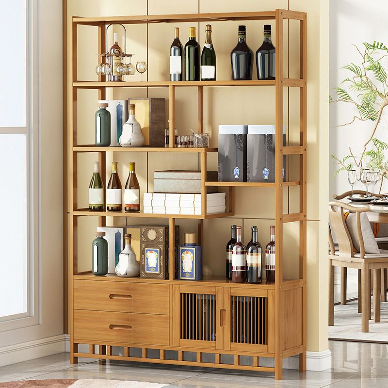 Mid-Century Modern Bottle Wine Rack Floor Solid Wood Bottle Holder Bamboo in Natural Wood