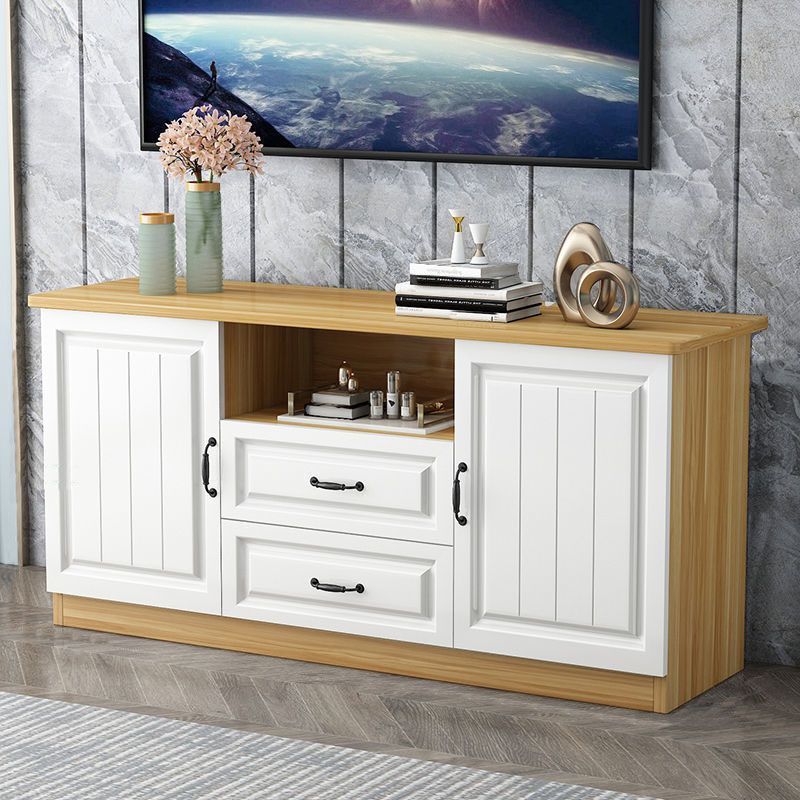 Moderne Holz -TV -Ständer Open Storage TV -Konsole mit Schubladen und Türen, 16 "D x 27,5" H