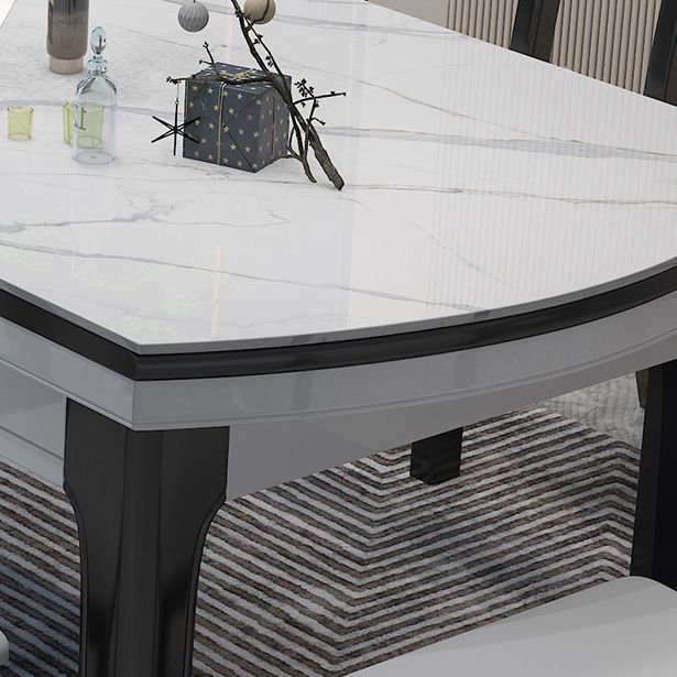 7 pezzi Set da pranzo con tavolo in pietra e sedie in legno bianco