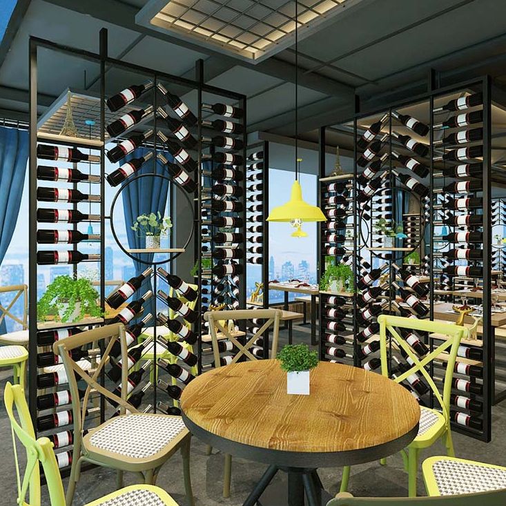 Industrial Black Wine Bottle Holder Iron Floor Bottle Holder