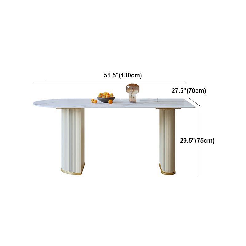 Metal Contemporary White Dining Table Marble Top Table with Double Pedestal Clearhalo 'Dining Tables & Seating' 'Dining Tables' 'dining_table' 'furn' 'furn_dining_table' 'Furniture' 'furniture_dining_table' 'Kitchen & Dining Furniture' 'kitchen' 'kitchen_dining_table' 1200x1200_234d696d-a721-49c2-b1fb-570e1e36a1b4