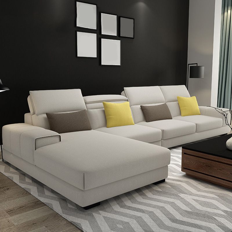 Modern Sectional Sofa with Chaise and Adjustable Head Pillow