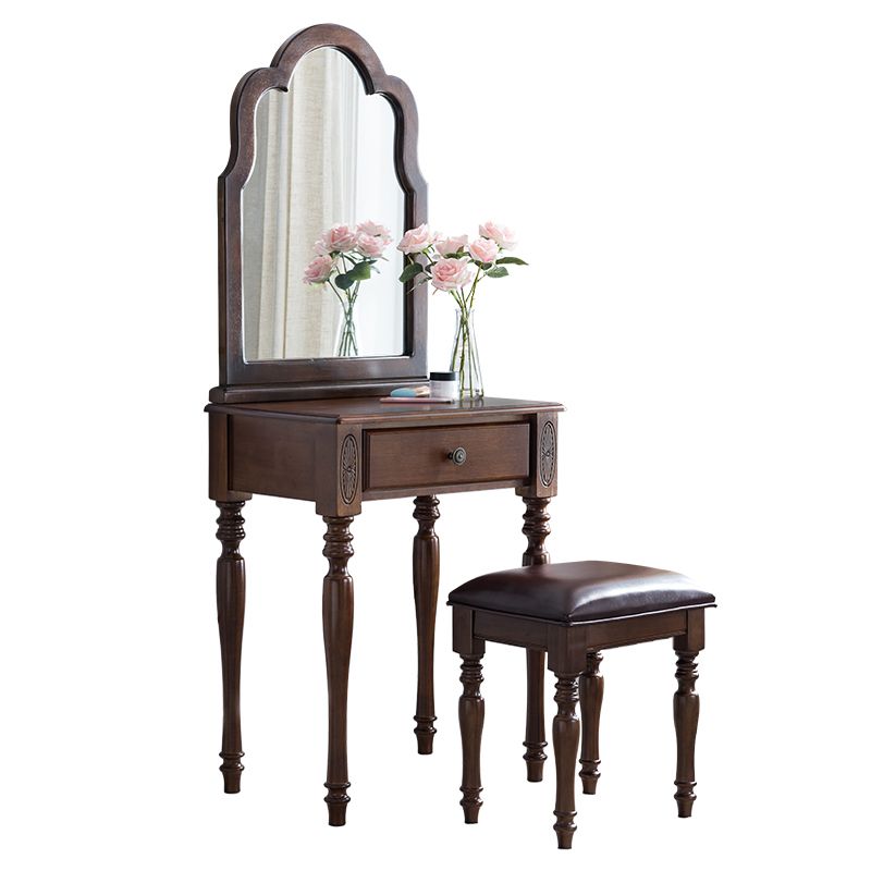 Traditional Wooden Vanity Makeup Table Set 1 Drawers Dressing Table with Mirror Clearhalo 'Bedroom Furniture' 'furn' 'furn_makeup_vanities' 'Furniture' 'Makeup Vanities' 'makeup_vanities' 1200x1200_23529715-7f7d-499b-a721-092f40eca911