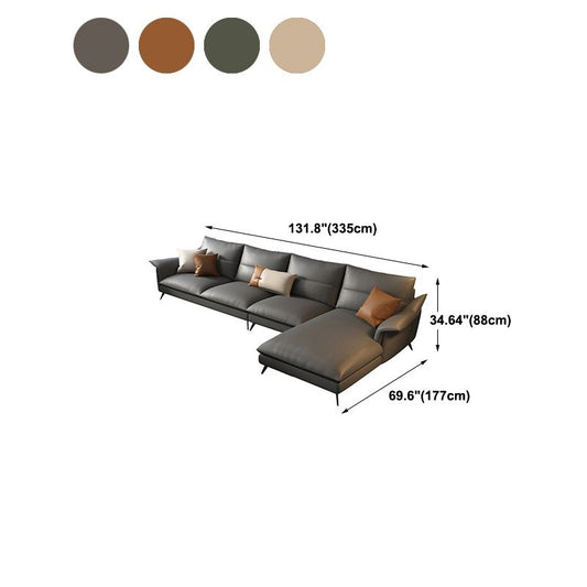 Glam Stationary Flared Arm Genuine Leather Living Room Sofa Chaise