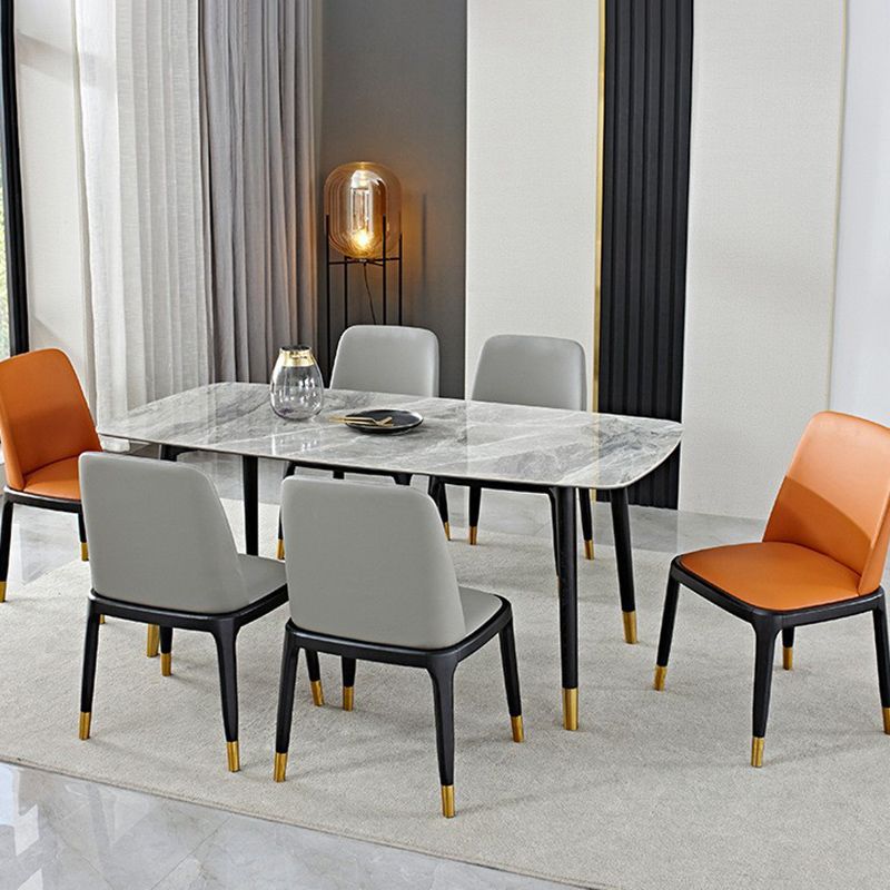 Noordse 1/4/5/7 stukken meubels rechthoekige stenen eettafel ingesteld in grijs