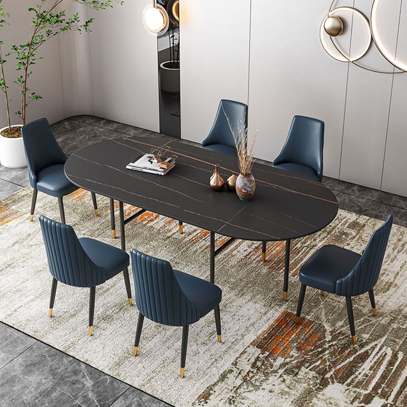 Contemporary Oval Dining Table Stone Dining Table with Iron Base Clearhalo 'Dining Tables & Seating' 'Dining Tables' 'dining_table' 'furn' 'furn_dining_table' 'Furniture' 'Kitchen & Dining Furniture' 1200x1200_2356e8e8-fe37-4cd8-956d-4c9d451328e1