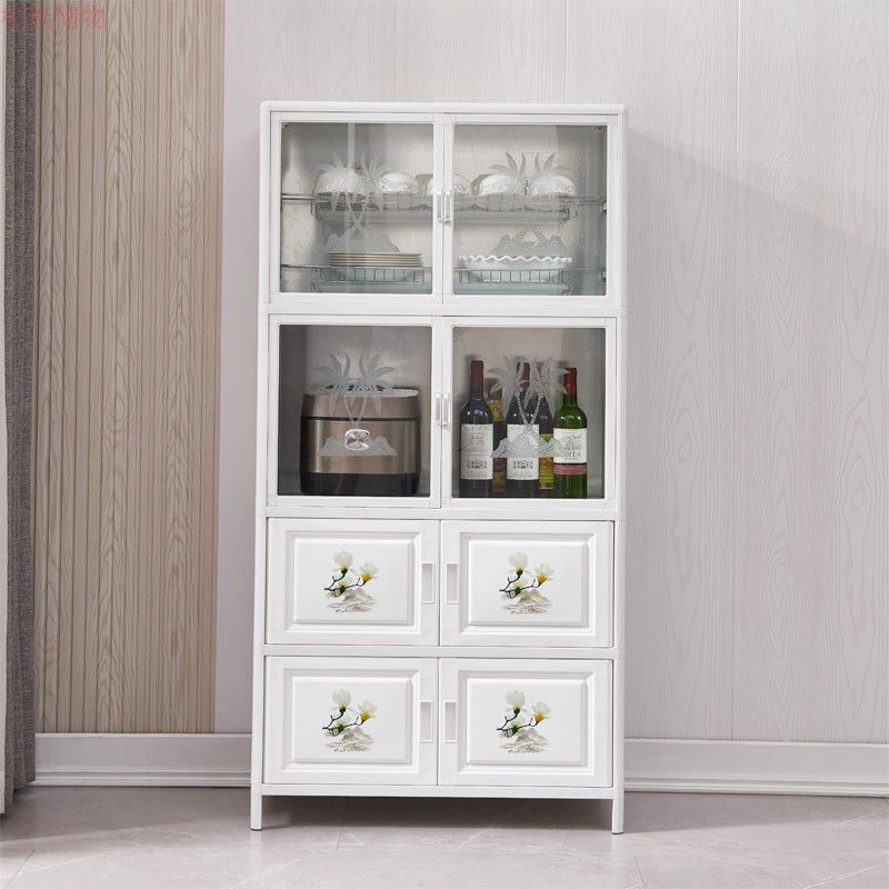Metal Kitchen Open Storage Buffet Sideboard White Glass Doors Side Board Clearhalo 'buffet_sideboard' 'Buffets & Sideboards' 'furn' 'furn_buffet_sideboard' 'Furniture' 'furniture_buffet_sideboard' 'Kitchen & Dining Furniture' 1200x1200_23575756-362c-4b43-8db5-b1e20f57fbf7