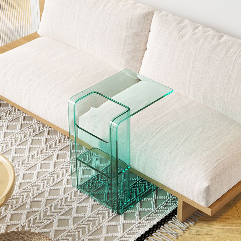 Modern Accent Side Table Plastic Abstract with Storage Rectangular Living Room