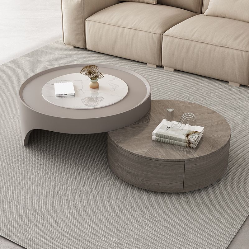 Set tavolino moderno Tavolino rotondo in legno con 2 cassetti