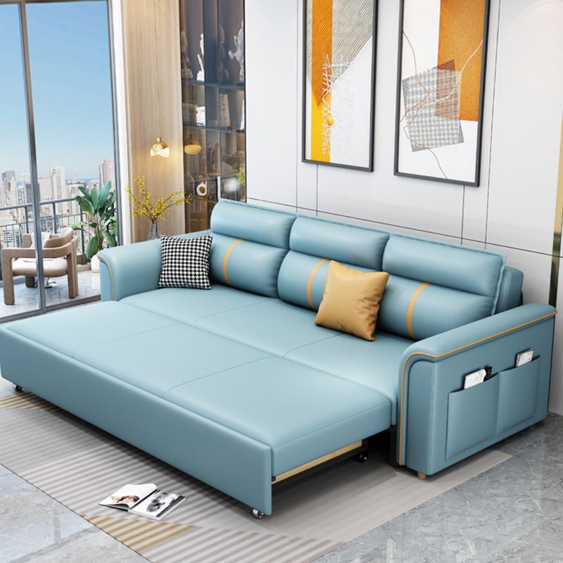 Contemporary Sleeper Sofa in Blue with Storage and Pillow Top Arms Clearhalo 'furn' 'furn_futons' 'Furniture' 'Futons & Daybeds' 'Futons' 'Living Room Furniture' 1200x1200_235ecd68-2c04-45d1-bf23-2792e86eec46
