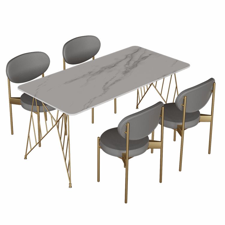 Glam Stone Top Dining Table Set 1/2/5 Pieces Rectangle White Indoor Dinette Set Clearhalo 'Dining Room Sets' 'Dining Tables & Seating' 'dining_room_set' 'furn' 'furn_dining_room_set' 'Furniture' 'Kitchen & Dining Furniture' 1200x1200_235f9959-405f-4444-ada3-0a73348e57fa