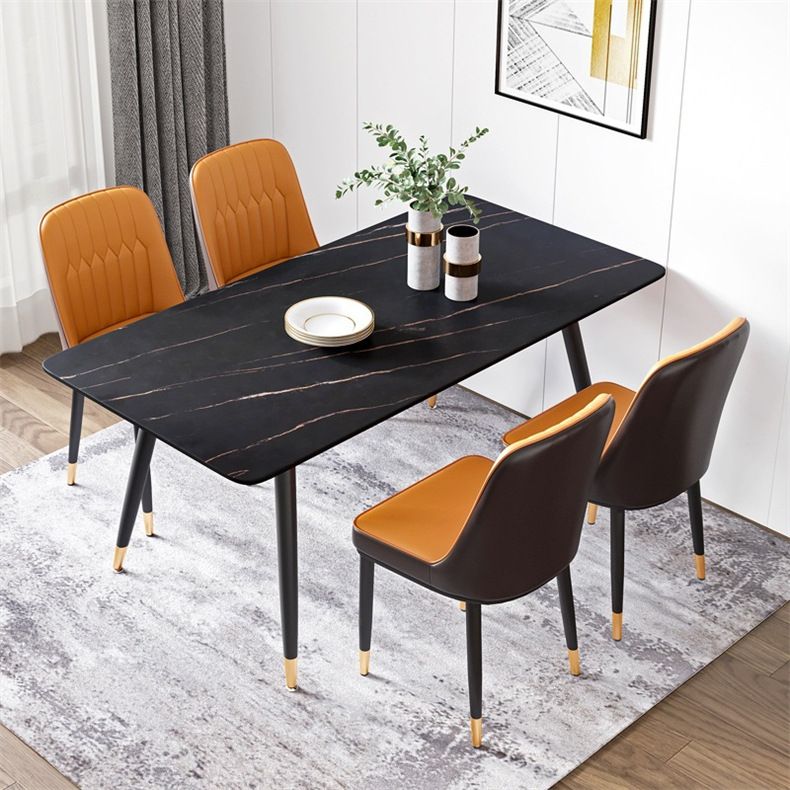 Rectangle Sintered Stone Dining Table Traditional Luxury Dining Table with Black Frame Clearhalo ' dining_table' 'Dining Tables & Seating' 'Dining Tables' 'furn' 'furn_dining_table' 'Furniture' 'furniture_dining_table' 'Kitchen & Dining Furniture' 'kitchen&dining_furn' 'kitchen' 'kitchen_dining_table' 1200x1200_2360da7a-0275-4a46-a6f7-f3f3dff60fc6