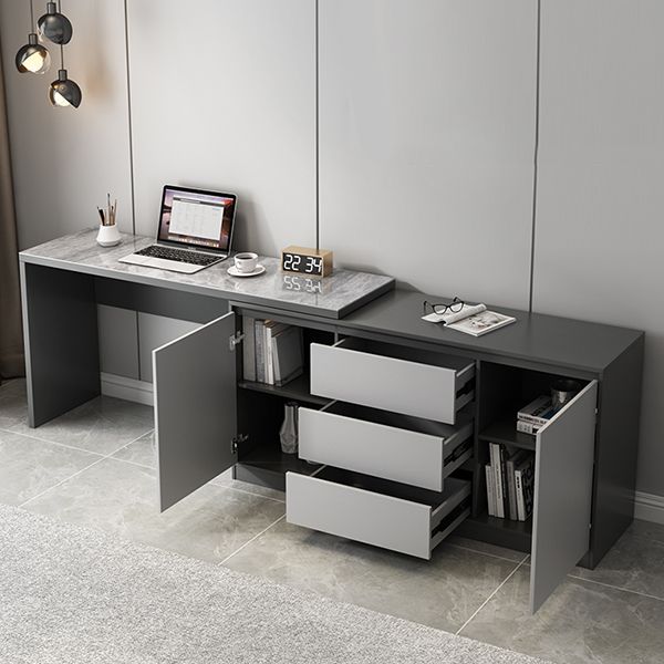 Grijze 3-lads houten ijdelheid kleedtafel met make-uptafel en ontlasting