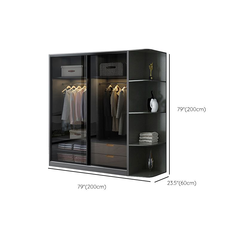 Schwarzer Kleiderschrank, zeitgenössischer Glas-Kleiderschrank für Zuhause