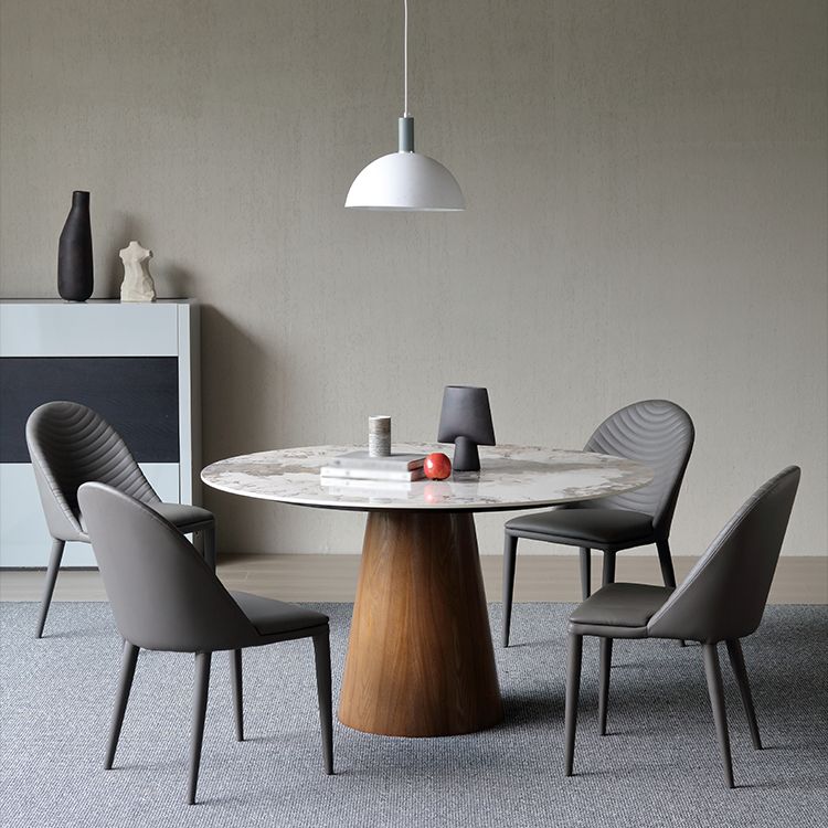 Stone Top Dining Table Modern Round Dining Table with Wood Pedestal Base without turntable Clearhalo 'Dining Tables & Seating' 'Dining Tables' 'dining_table' 'furn' 'furn_dining_table' 'Furniture' 'Kitchen & Dining Furniture' 1200x1200_23632afd-acdb-4c8b-a97b-3d493960861f