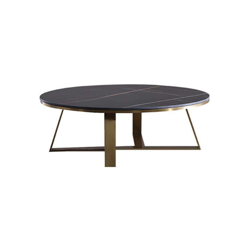 Black Round Slate Coffee Table Luxurious Steel Frame Cocktail Table