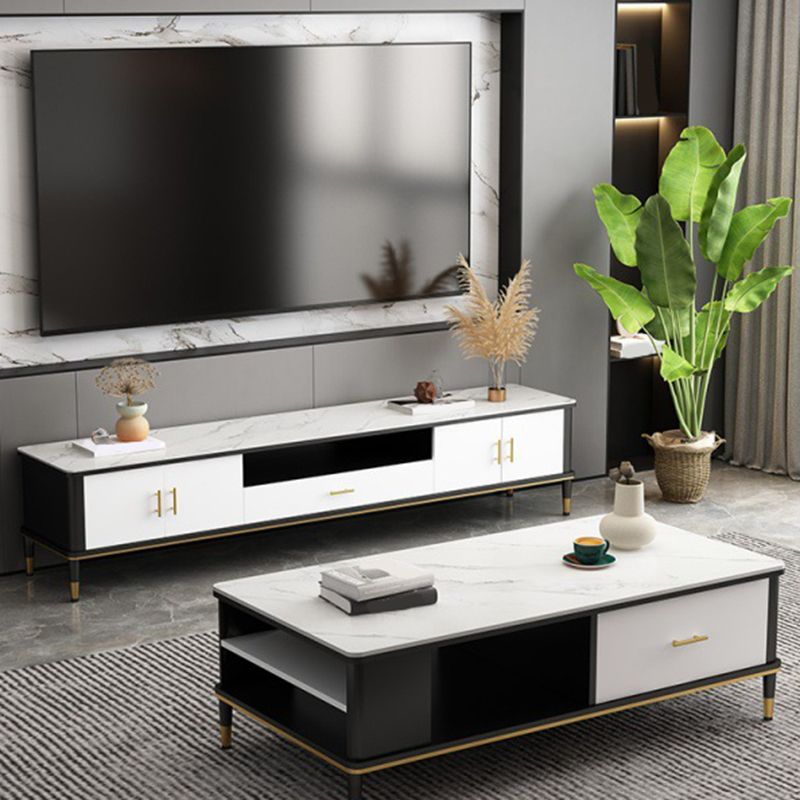 Contemporary TV Media Console Stone TV Stand Console with Drawer Clearhalo 'furn' 'furn_tv_stands_entertainment_centers' 'Furniture' 'Living Room Furniture' 'TV Stands & Entertainment Centers' 'TV Stands & Media Storage Furniture' 'tv_stands_entertainment_centers' 1200x1200_2369403a-1b9b-41b4-876e-356011d0d6b7