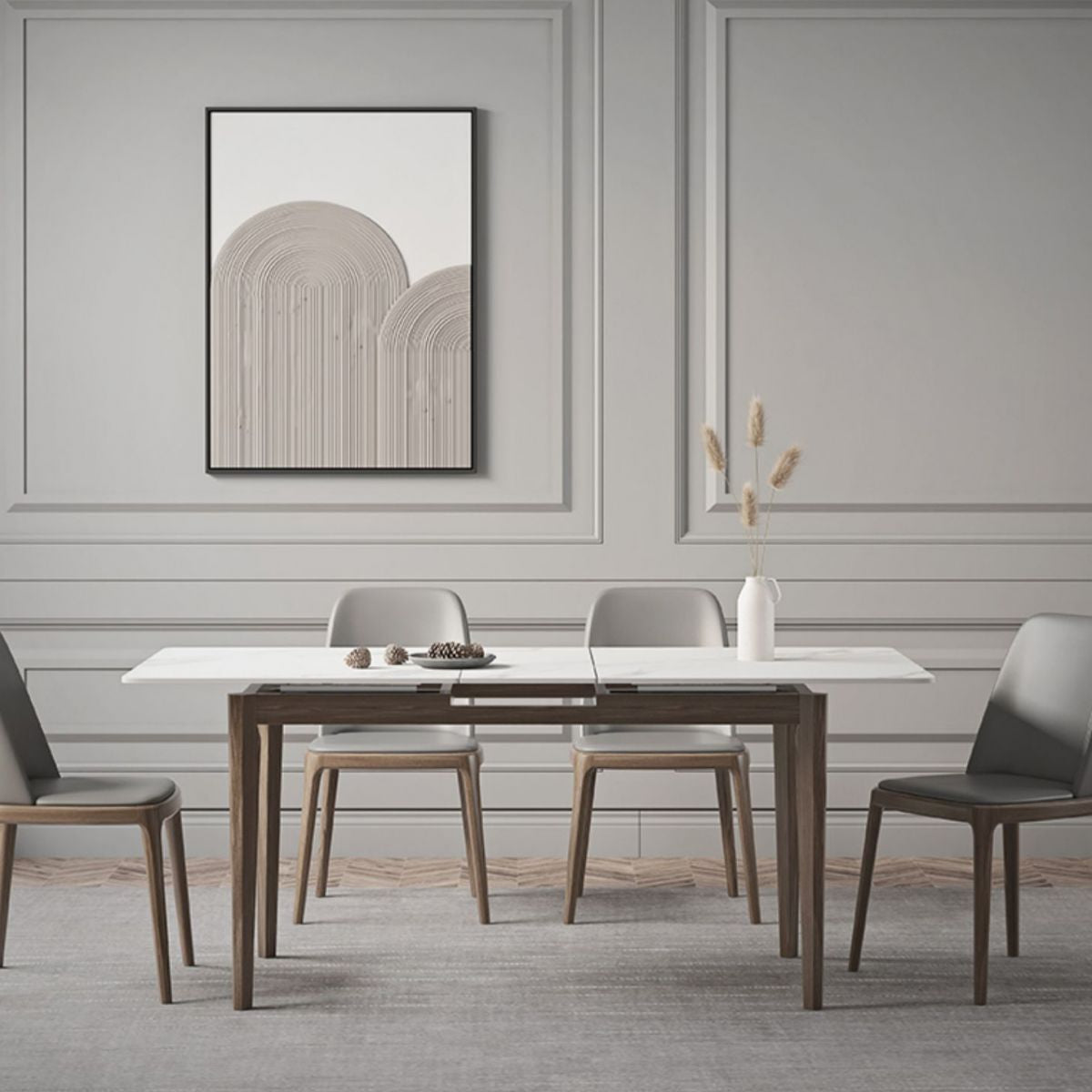 Extendable Sintered Stone Top Dining Set Rectangle 1/4/5/7 Pieces Dining Room Table Set Clearhalo 'Dining Room Sets' 'Dining Tables & Seating' 'dining_room_set' 'furn' 'furn_dining_room_set' 'Furniture' 'furniture_dining_room_set' 'Kitchen & Dining Furniture' 1200x1200_23696b33-e23e-4a62-8046-8cdef7c0d0c2