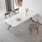 Modern Sintered Stone White Table Dining Table with Wooden Base and 4 Legs