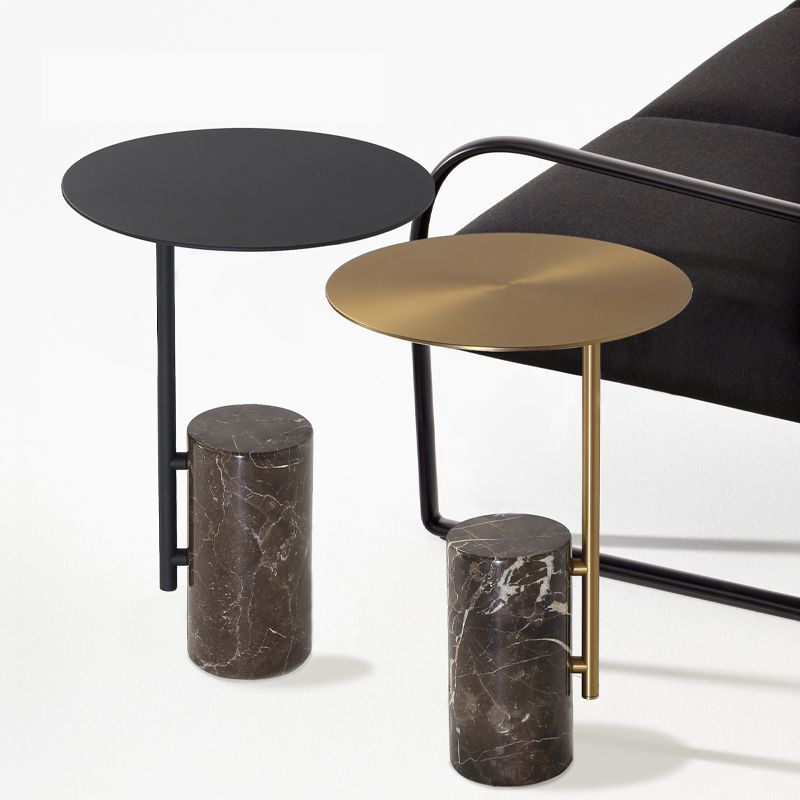 Mid-Century 17.3-inch Steel Round Top Side Table Marble Pedestal End Table