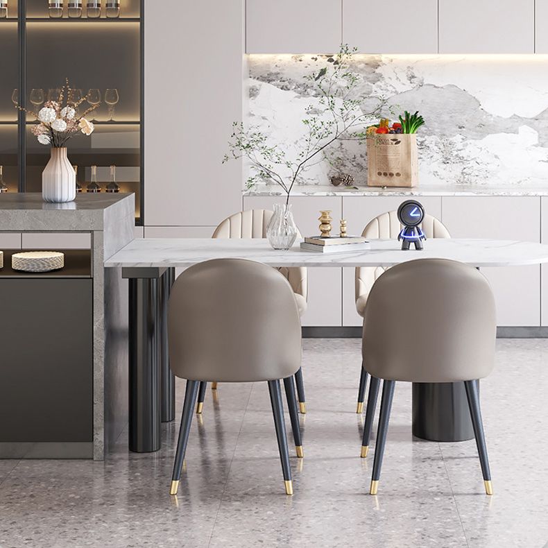 Stone Top Dining Table Modern Dining Table with 3 Legs Base in Black Clearhalo 'Dining Tables & Seating' 'Dining Tables' 'dining_table' 'furn' 'furn_dining_table' 'Furniture' 'Kitchen & Dining Furniture' 1200x1200_23727fdb-6ab8-46f1-89f1-d74c01eaf41f