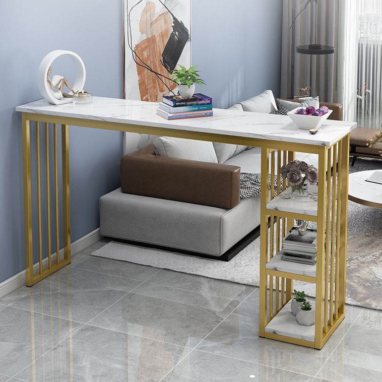 Rectangle Bar Dining Table Contemporary Bar Table with Gold Sled Base Clearhalo 'Bar Furniture' 'Bar Tables' 'bar_tables' 'furn' 'furn_bar_tables' 'Furniture' 'furniture_bar_tables' 'Kitchen & Dining Furniture' 1200x1200_23790b1e-4524-4256-b1fb-d034915e062d