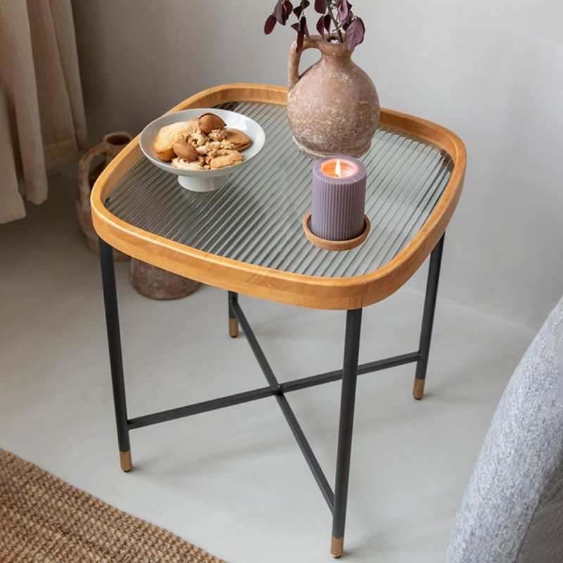 TABELLA END CROVE GAMME 18,5 "W X 18,5" D x 21,65 "H Glass/legno Topta superiore