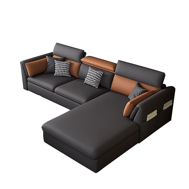 Adjustable Faux Leather Flared Arm Sectional with Storage for Living Room