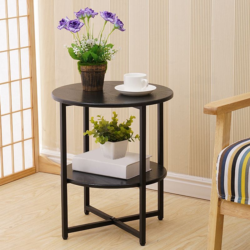 Modern Wood End Side Table Round 2-Tier Corner Table with Storage