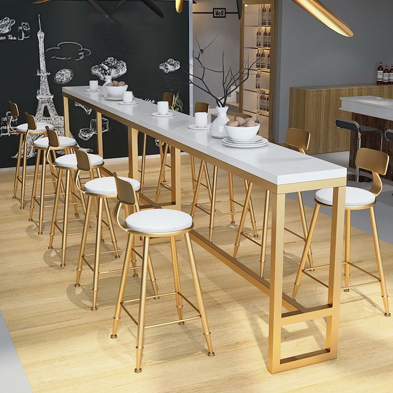 Glam Pub Table with Metal Base White Wood Top Bar Table for Living Room Clearhalo 'Bar Furniture' 'Bar Tables' 'bar_tables' 'furn' 'furn_bar_tables' 'Furniture' 'Kitchen & Dining Furniture' 1200x1200_238805ff-65f3-4778-97c5-3b34c554179d