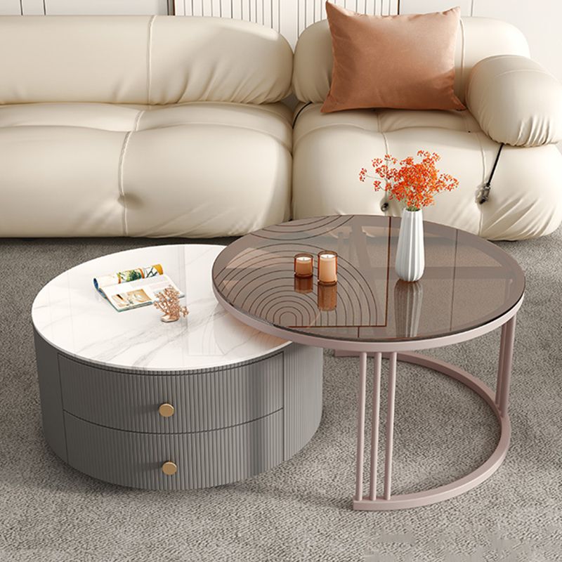 Glam Nesting Coffee Table Set Frame Round Slate Coffee Table with Drawers Clearhalo 'Coffee & Accent Tables' 'Coffee Tables' 'coffee_tables' 'furn' 'furn_coffee_tables' 'Furniture' 'Living Room Furniture' 1200x1200_238c3728-715b-48f4-b969-feba194dedc8