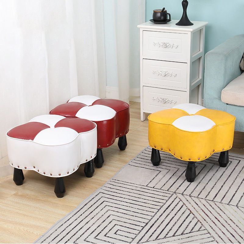 Leather Ottoman Clover Shape Color Panel Tufted Water Resistant Nailhead Trim Ottoman
