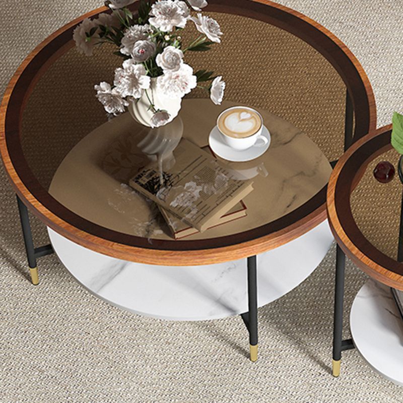 Glass & Slate Round Coffee Table Set Tropical Shelf Included Cocktail Table Clearhalo 'Coffee & Accent Tables' 'Coffee Tables' 'coffee_tables' 'furn' 'furn_coffee_tables' 'Furniture' 'Living Room Furniture' 1200x1200_2394a628-0e00-4b9f-b3f6-8286a533dcae