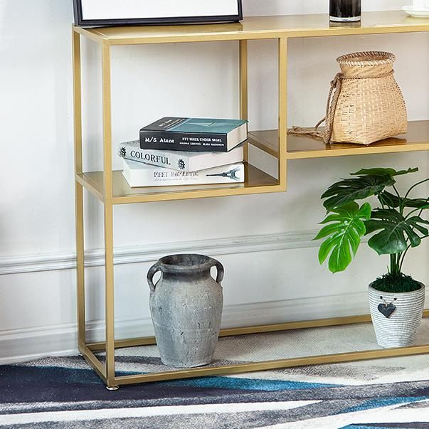 Tavolo da divano di divano console di ferro contemporaneo Tavolo da rettangolo con ripiani per Hall