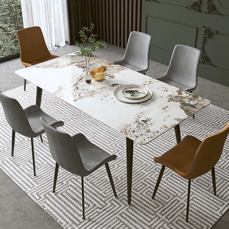 Industrial Style Rectangle Dining Table Stone Dinner Table with Metal 4 Legs Clearhalo ' dining_table' 'Dining Tables & Seating' 'Dining Tables' 'furn' 'furn_dining_table' 'Furniture' 'furniture_dining_table' 'Kitchen & Dining Furniture' 'kitchen&dining_furn' 'kitchen' 'kitchen_dining_table' 1200x1200_2399525f-28da-4250-a9aa-e6fe90d074e5