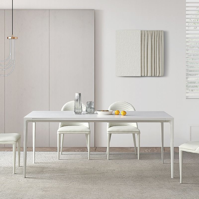 Modern Rectangle Dining Table Stone Top Table with Metal Base in White Clearhalo 'Dining Tables & Seating' 'Dining Tables' 'dining_table' 'Furniture' 'furniture_dining_table' 'Kitchen & Dining Furniture' 1200x1200_239b9467-9b9e-46da-9950-2b88cd206cee