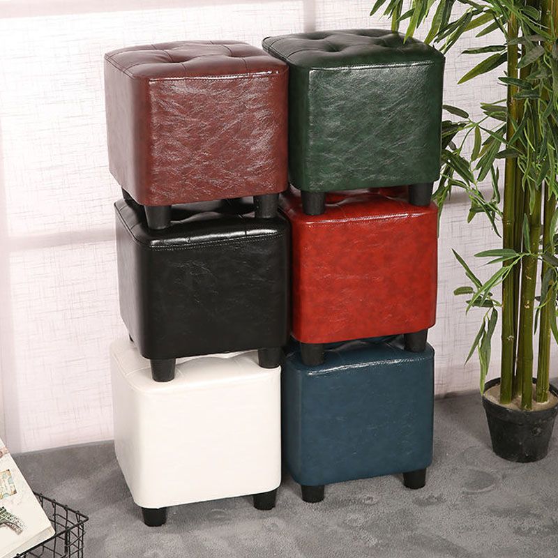 Modern Square Pouf Pure Color Tufted Upholstered Faux Leather Cube Ottoman Clearhalo 'furn' 'furn_ottomans_poufs' 'Furniture' 'Living Room Furniture' 'Ottomans & Poufs' 'ottomans_poufs' 1200x1200_239bdcb0-f31d-4df0-b7d9-0315ee1ec8a4