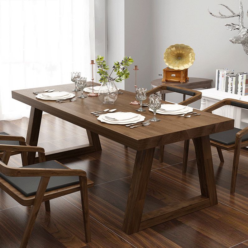 Solid Wood Top Dining Table Rectangle Dining Table with Sled Base