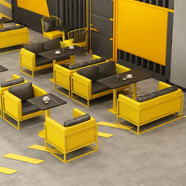 Industrial Sintered Stone Dinner Room Kitchen Table Black Top Table with Yellow Frame Clearhalo ' dining_table' 'Dining Tables & Seating' 'Dining Tables' 'furn' 'furn_dining_table' 'Furniture' 'furniture_dining_table' 'Kitchen & Dining Furniture' 'kitchen&dining_furn' 'kitchen' 'kitchen_dining_table' 1200x1200_239c3634-55d9-437b-87d9-98d1bcb241ba