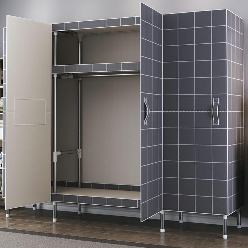 Cloth Cabinet Steel Pipe Wardrobe Cabinet, Modern 3-door Wardrobe Armoire Clearhalo 'Armoires & Wardrobes' 'armoires_wardrobes' 'Bedroom Furniture' 'furn' 'furn_armoires_wardrobes' 'Furniture' 1200x1200_239e8814-bcff-40ee-be35-772f2563c9dc