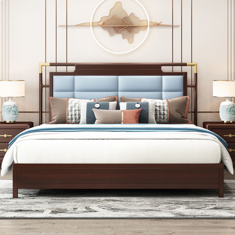 Mid-Century Modern Standard Bed Ash Solid Wood Upholstered Headboard Panel Bed