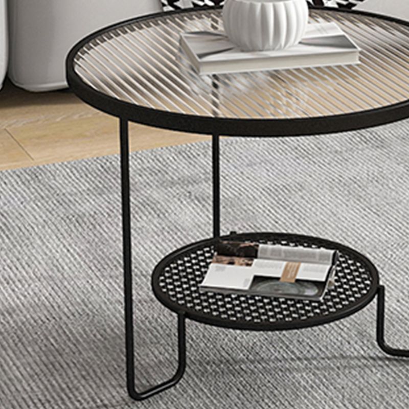 Tropical Round Frame Cocktail Table Glass Top Coffee Table Set